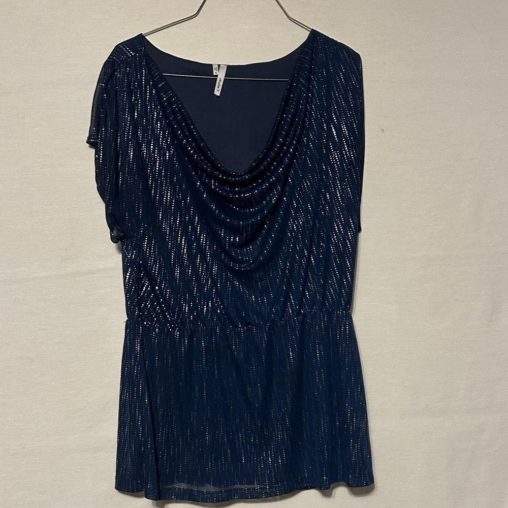 Studio Y Navy Blue Draped Top with Shimmer
